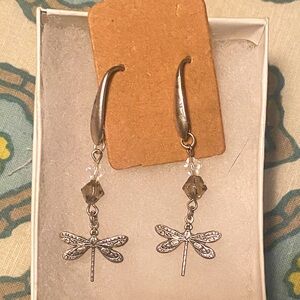 Dragonfly Dangle Earrings with Crystal Beads